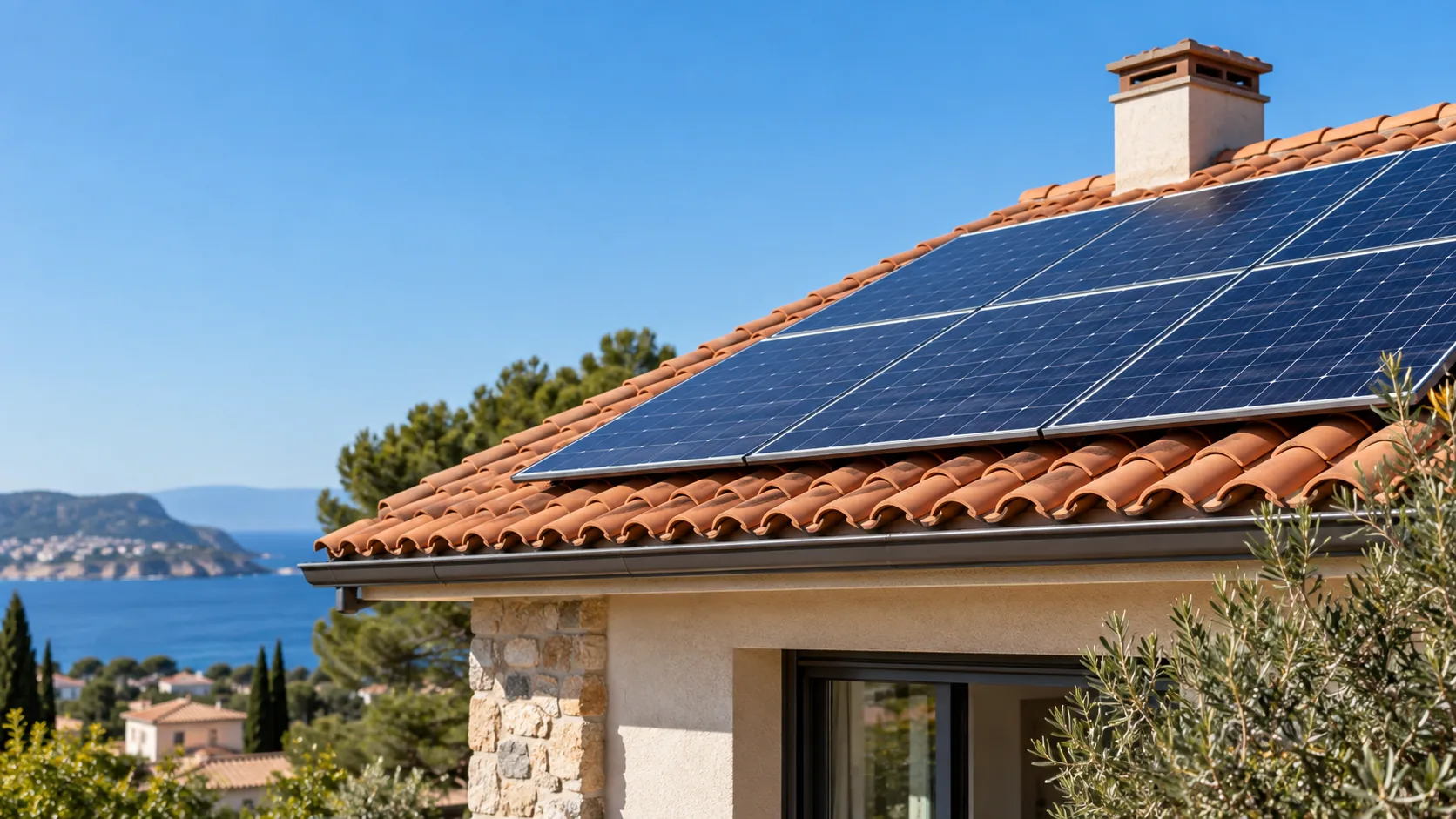 Tejado de una vivienda con paneles solares